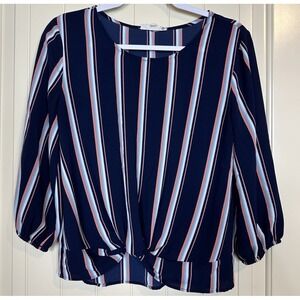 Pink Republic blue pink striped 3/4 sleeve twist front blouse sz S GUC